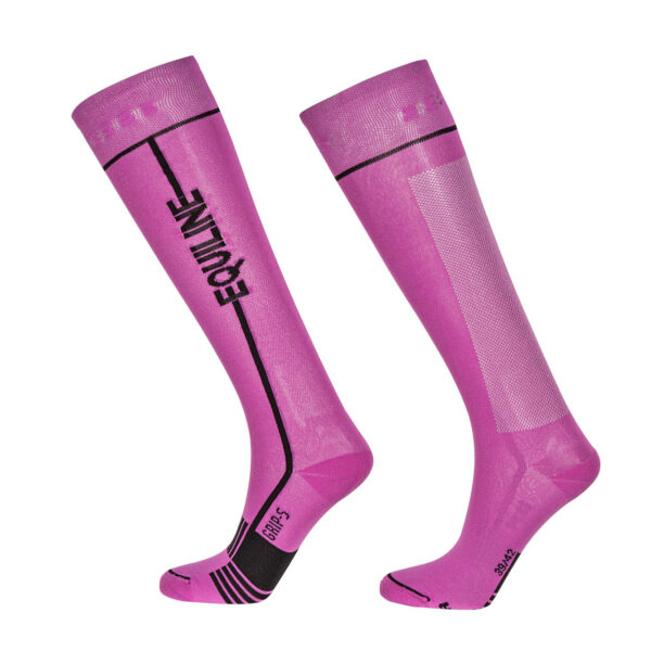 T11355 Calze fucsia e nero Equiline con grip system Calinc