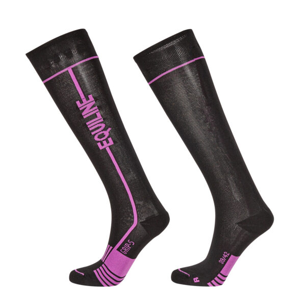 T11355 Calze nero e viola Equiline con grip system Calinc